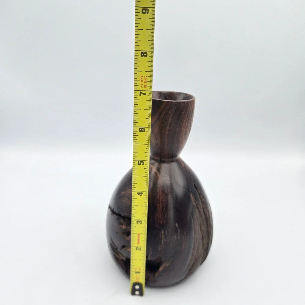 Vintage Hand Turned Ironwood Burl Wood Vase Live Edge Nice Patina 7